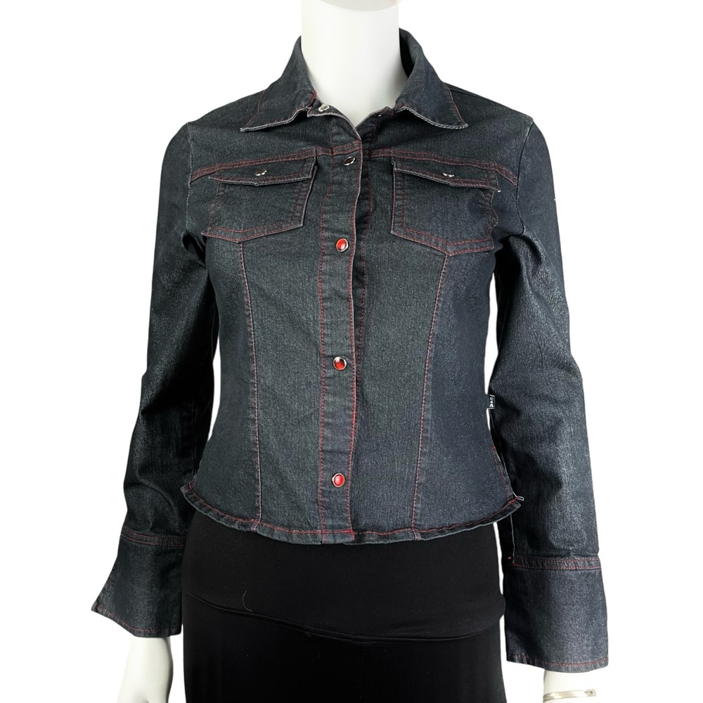 Clockhouse Black‎ Cropped Snap-On Denim Jacket Womens Size S